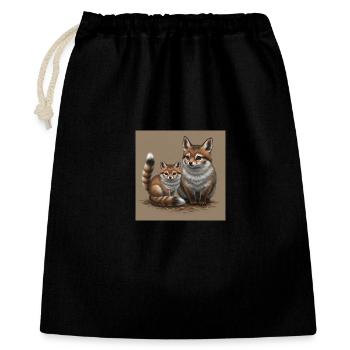 Verspielte Fuchs-Mutter und Kind - Geschenkbeutel aus Baumwolle (40 x 50 cm) - Schwarz - Vorne