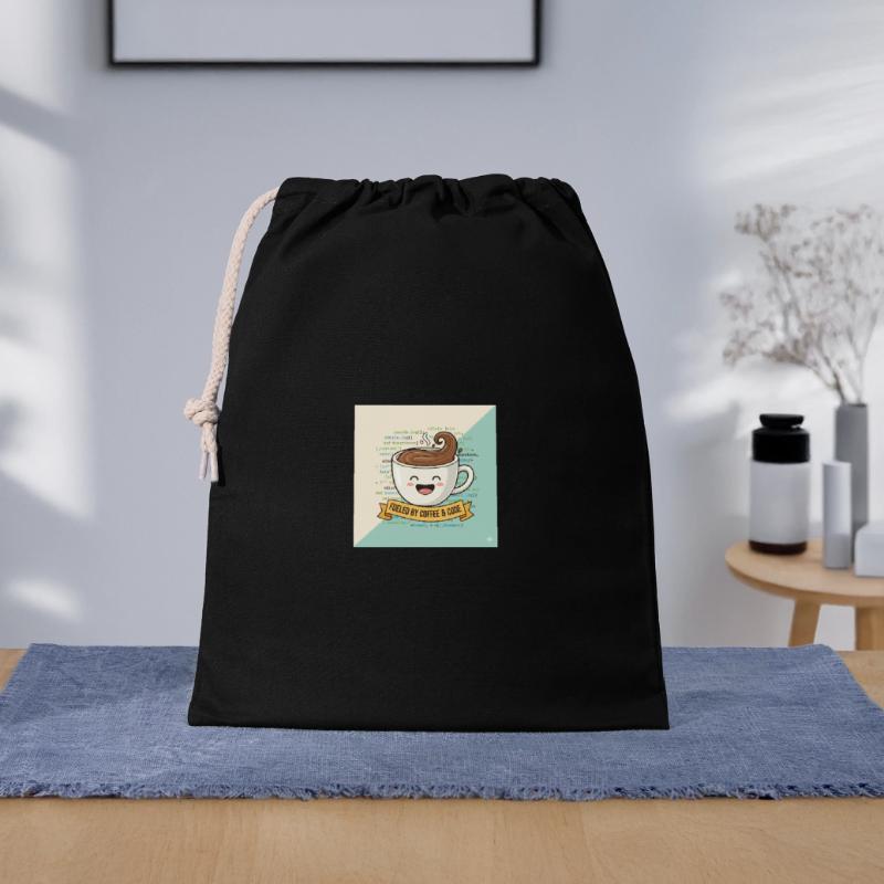 Happy Coffee Becher und Code Geschenkbeutel aus Baumwolle (40 x 50 cm)