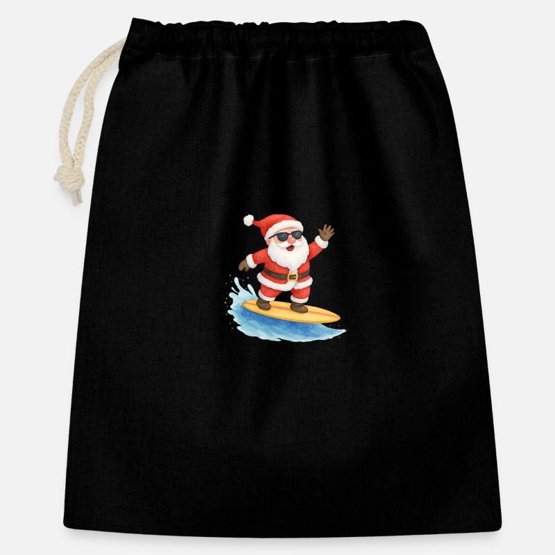 Cool Santa Surfer Christmas Design - Geschenkbeutel aus Baumwolle (40 x 50 cm) - Schwarz