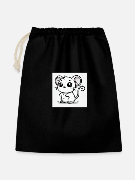 Kawaii-Maus Schwarz-Weiß - Geschenkbeutel aus Baumwolle (40 x 50 cm) - Schwarz
