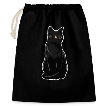 Schwarze Katze sitzt Gelbe Augen Elegantes Porträt - Geschenkbeutel aus Baumwolle (40 x 50 cm) - Schwarz - Vorne