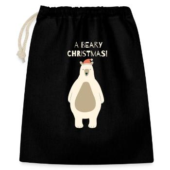 Beary Christmas Bär mit Santa Hut - Geschenkbeutel aus Baumwolle (40 x 50 cm) - Schwarz - Vorne