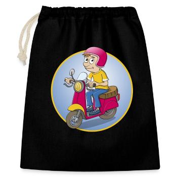 Der Rollerfahrer - Version1 - Geschenkbeutel aus Baumwolle (40 x 50 cm) - Schwarz - Vorne