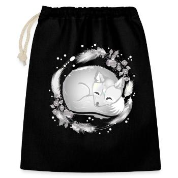 kleiner Polar Fuchs schlafend in Silberfarben - Geschenkbeutel aus Baumwolle (40 x 50 cm) - Schwarz - Vorne