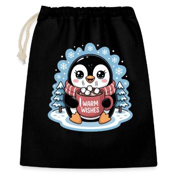 Pingouin, vœux chaleureux d'hiver avec une tasse de cacao - Sac cadeau 40 x 50 cm - noir - Devant