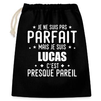 Lucas: authentisch, unvollkommen, Top, Perfektion - Geschenkbeutel aus Baumwolle (40 x 50 cm) - Schwarz - Vorne