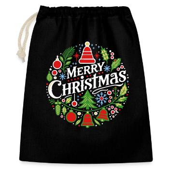 Frohe Weihnachten 3 - Geschenkbeutel aus Baumwolle (40 x 50 cm) - Schwarz - Vorne