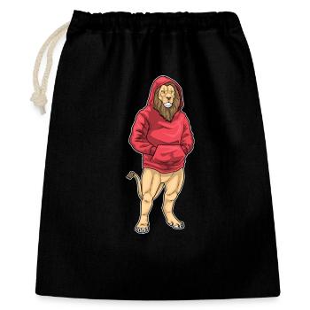Löwe Winter Hoodie - Geschenkbeutel aus Baumwolle (40 x 50 cm) - Schwarz - Vorne