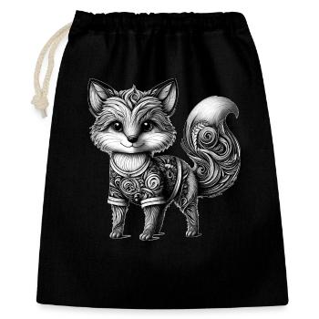 kunstvoll gestalteter Fuchs in schwarz-weiß - Geschenkbeutel aus Baumwolle (40 x 50 cm) - Schwarz - Vorne