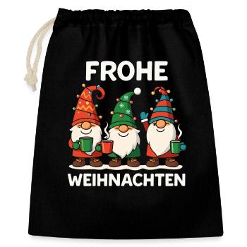 Frohe Weinachten Zwerge Lustiges Christmas Motiv - Geschenkbeutel aus Baumwolle (40 x 50 cm) - Schwarz - Vorne