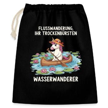 Einhorn Kanufahrt - Geschenkbeutel aus Baumwolle (40 x 50 cm) - Schwarz - Vorne