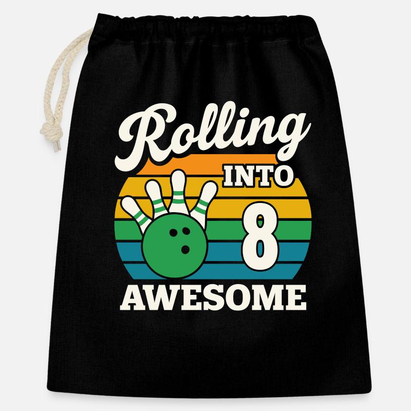 Bowling into Awesome 8th Birthday Design - Gift Bag 40 x 50 cm - black