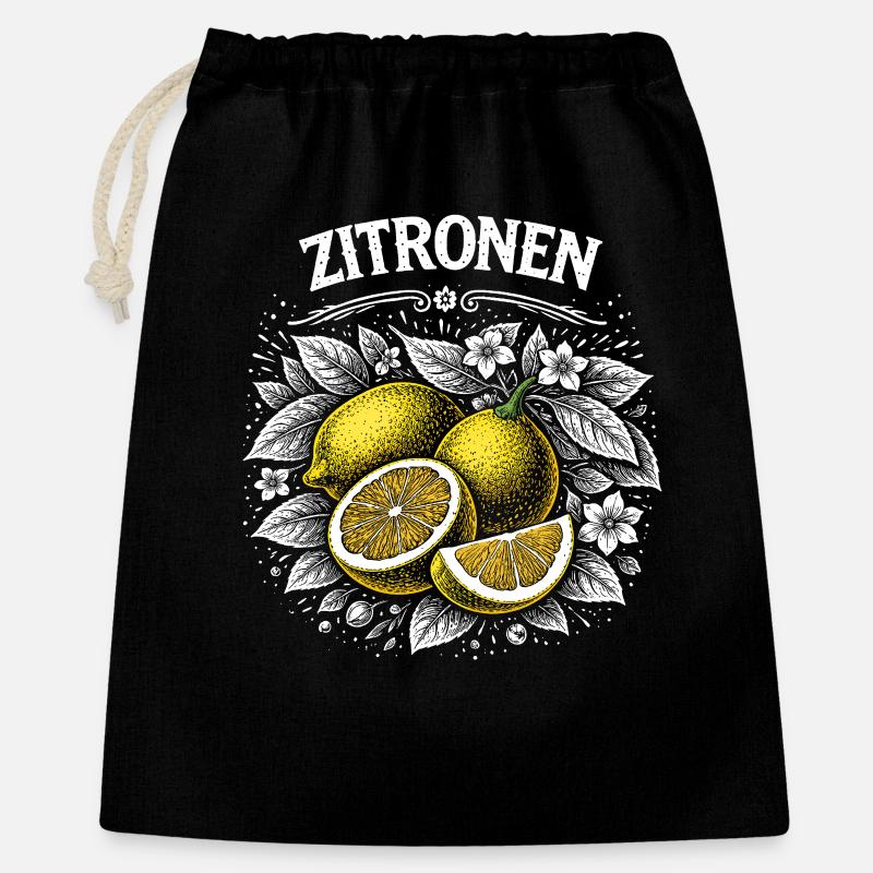 Lemon Power – Illustration rétro de fruits - Sac cadeau 40 x 50 cm - noir