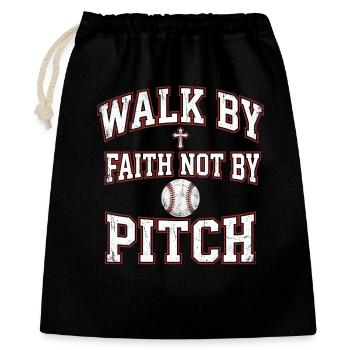 Walk By Faith Not By Pitch Christlicher Baseball - Geschenkbeutel aus Baumwolle (40 x 50 cm) - Schwarz - Vorne