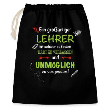 Ein großartiger Lehrer... - Geschenkbeutel aus Baumwolle (40 x 50 cm) - Schwarz - Vorne