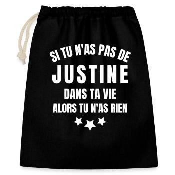 Justine, prénom Justine, anniversaire Justine - Sac cadeau 40 x 50 cm - noir - Devant