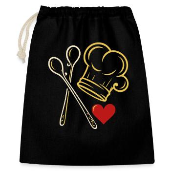 Toque de chef avec cœur et cuillères en bois - Sac cadeau 40 x 50 cm - noir - Devant