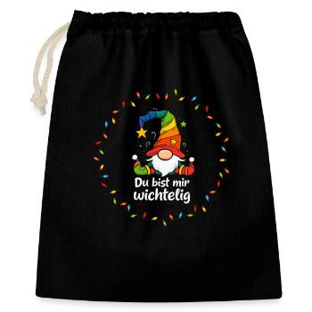 Wichtel Weihnachten Liebe - Geschenkbeutel aus Baumwolle (40 x 50 cm) - Schwarz - Vorne