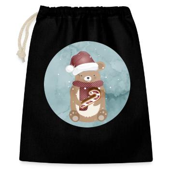 goldiger Bär für Weihnachten mit Weihnachtsmütze - Geschenkbeutel aus Baumwolle (40 x 50 cm) - Schwarz - Vorne