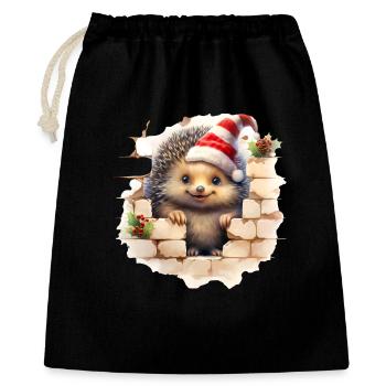 Weihnachtsigel in der Mauer - Geschenkbeutel aus Baumwolle (40 x 50 cm) - Schwarz - Vorne