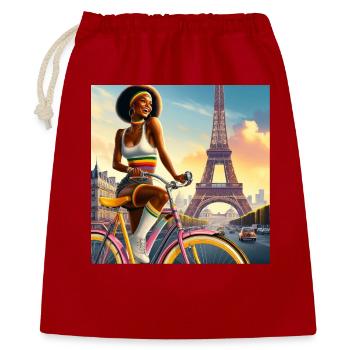 Schönes Mädchen auf dem Fahrrad, Eiffelturm - Geschenkbeutel aus Baumwolle (40 x 50 cm) - Rot - Vorne