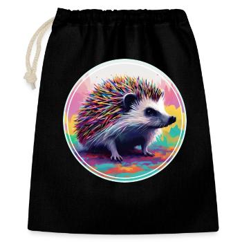 Farbenfrohe digitale Kunst - Igel - Geschenkbeutel aus Baumwolle (40 x 50 cm) - Schwarz - Vorne