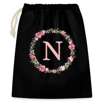 N Monogram, Couronne de fleurs, Personnalisable - Sac cadeau 40 x 50 cm - noir - Devant