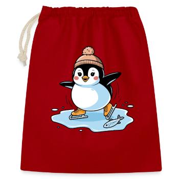 Schlittschuh-Pinguin - Geschenkbeutel aus Baumwolle (40 x 50 cm) - Rot - Vorne