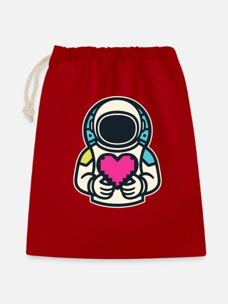 Astronaut mit Pixelherz - Geschenkbeutel aus Baumwolle (40 x 50 cm) - Rot
