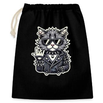 Rock cat style with leather jacket - Gift Bag 40 x 50 cm - black - Front