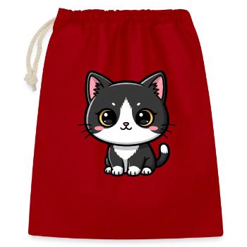 Charme Kawaii Chat Noir-Blanc - Sac cadeau 40 x 50 cm - rouge - Devant