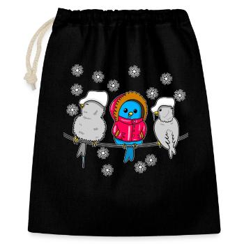 Winter Birds Cartoon in Snow - Gift Bag 40 x 50 cm - black - Front