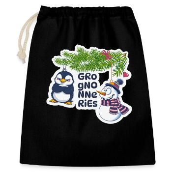 Noël Humoristique Pingouin et Bonhomme de neige - Sac cadeau 40 x 50 cm - noir - Devant