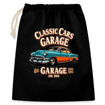Klassische Autos Garage Druck - Geschenkbeutel aus Baumwolle (40 x 50 cm) - Schwarz - Vorne