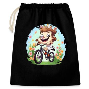 Amoureux des animaux joyeux à vélo - Sac cadeau 40 x 50 cm - noir - Devant