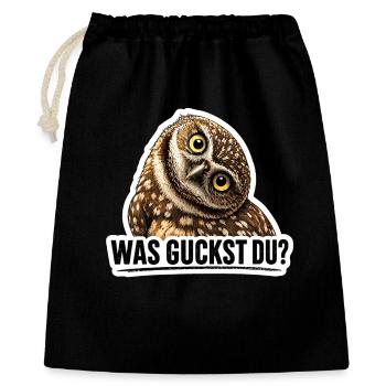 Was guckst du? – Lustige Eule mit Spruch - Geschenkbeutel aus Baumwolle (40 x 50 cm) - Schwarz - Vorne