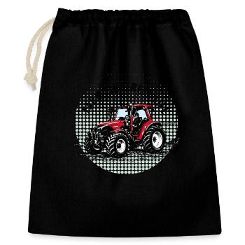 Farm Vibes – Roter Traktor Retro Halftone - Geschenkbeutel aus Baumwolle (40 x 50 cm) - Schwarz - Vorne