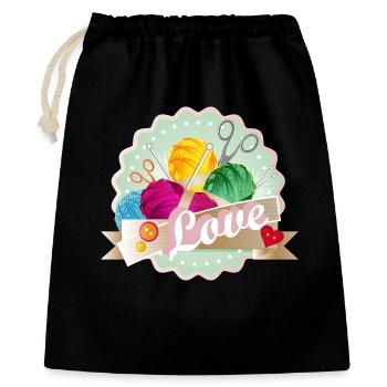Des pelotes de laine colorées avec des épingles et des boutons - Sac cadeau 40 x 50 cm - noir - Devant