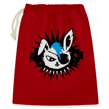 rabbit with an eye patch and a mohawk - Geschenkbeutel aus Baumwolle (40 x 50 cm) - Rot - Vorne