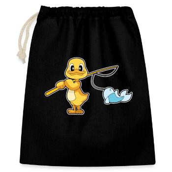 Ente Angler Fisch Angeln - Geschenkbeutel aus Baumwolle (40 x 50 cm) - Schwarz - Vorne