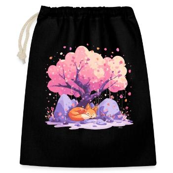 Schlaffuchs unter Kirschbaum - Geschenkbeutel aus Baumwolle (40 x 50 cm) - Schwarz - Vorne