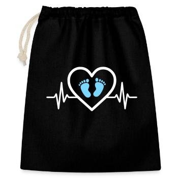 Pregnancy Announcement Heart Blue Footprints Boy - Gift Bag 40 x 50 cm - black - Front