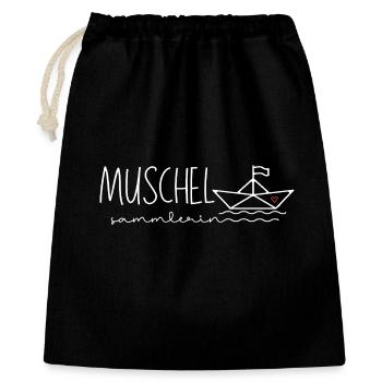 MUSCHEL Boot Herz Wellen Muschelsammlerin - Geschenkbeutel aus Baumwolle (40 x 50 cm) - Schwarz - Vorne