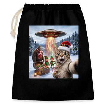 Chat de Noël dans un selfie d’OVNI - Sac cadeau 40 x 50 cm - noir - Devant