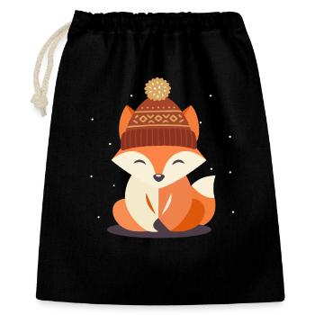 Lächelnder Fuchs mit Wintermütze – Wintermotiv - Geschenkbeutel aus Baumwolle (40 x 50 cm) - Schwarz - Vorne