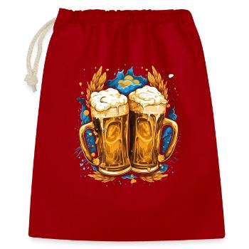 Beer, Beer mug with head of foam, Golden beer mugs - Gift Bag 40 x 50 cm - red - Front