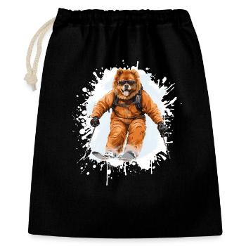 Chow Chow Hund Ski Skifahren Sport - Geschenkbeutel aus Baumwolle (40 x 50 cm) - Schwarz - Vorne