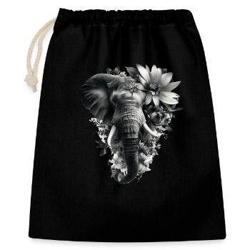 Einfarbiger floraler Elefant - Geschenkbeutel aus Baumwolle (40 x 50 cm) - Schwarz - Vorne