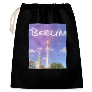 Berlin Fernsehturm Neon Design - Geschenkbeutel aus Baumwolle (40 x 50 cm) - Schwarz - Vorne