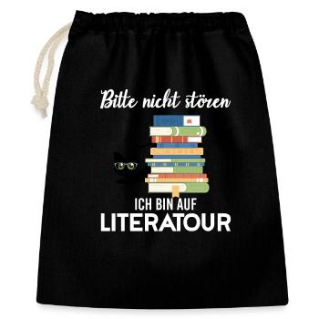 Bücher lesen Bücherwurm Leseratte Katzenliebhaber - Geschenkbeutel aus Baumwolle (40 x 50 cm) - Schwarz - Vorne